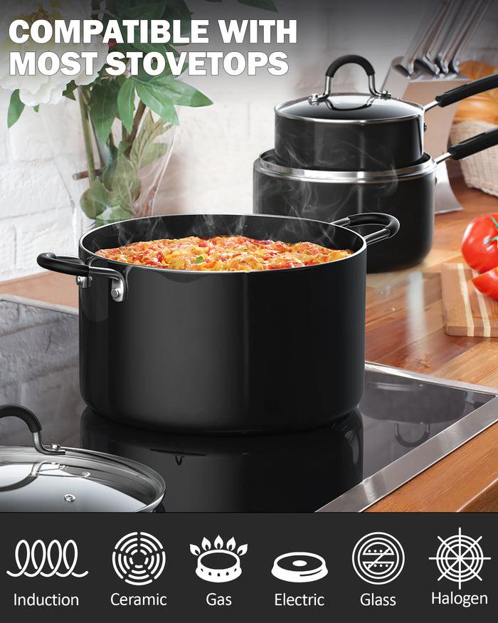 Cook N Home Cook N Home Pots And Pans Nonstick Kitchen Cookware Sets Include Saucepan Frying Pan Stockpots 8-Piece Heavy Gauge Stay Cool Handle Black