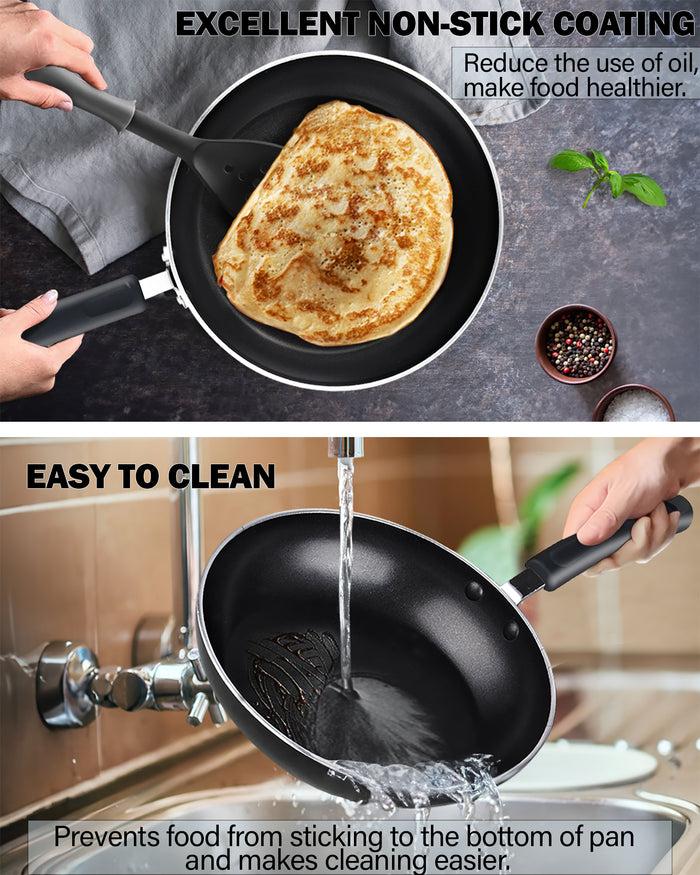 Cook N Home Cook N Home Pots And Pans Nonstick Kitchen Cookware Sets Include Saucepan Frying Pan Stockpots 8-Piece Heavy Gauge Stay Cool Handle Black