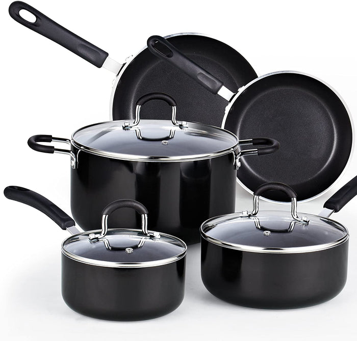 cook n home Cook N Home Pots and Pans Nonstick Kitchen Cookware Sets include Saucepan Frying Pan Stockpots 8-Piece Heavy Gauge Stay Cool Handle Black