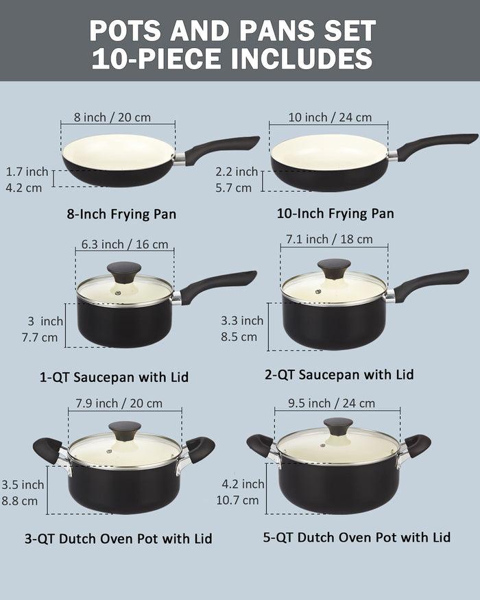 Cook N Home Cook N Home Pots And Pans Set Nonstick 10 Piece Ceramic Kitchen Cookware Sets Nonstick Cooking Set With Saucepans Frying Pans Dutch Oven Pot With Lids Black
