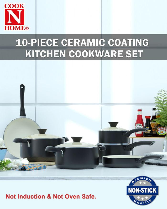 Cook N Home Cook N Home Pots And Pans Set Nonstick 10 Piece Ceramic Kitchen Cookware Sets Nonstick Cooking Set With Saucepans Frying Pans Dutch Oven Pot With Lids Black