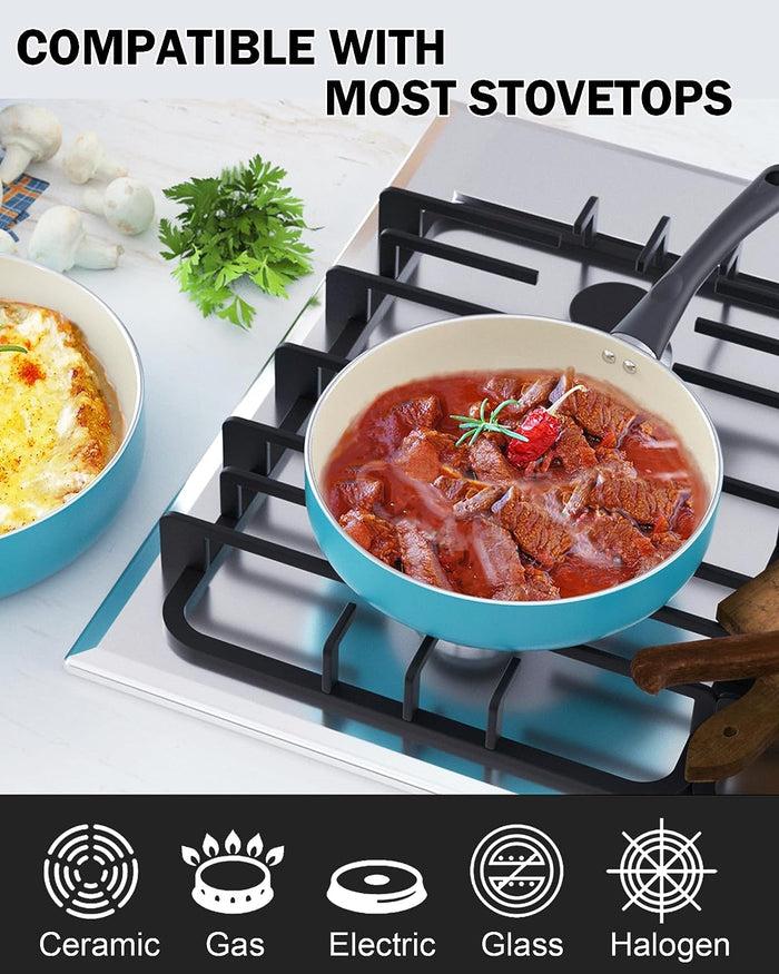 Cook N Home Cook N Home Pots And Pans Set Nonstick 10-Piece Ceramic Kitchen Cookware Sets Nonstick Cooking Set With Saucepans Frying Pans Dutch Oven Pot With Lids Turquoise