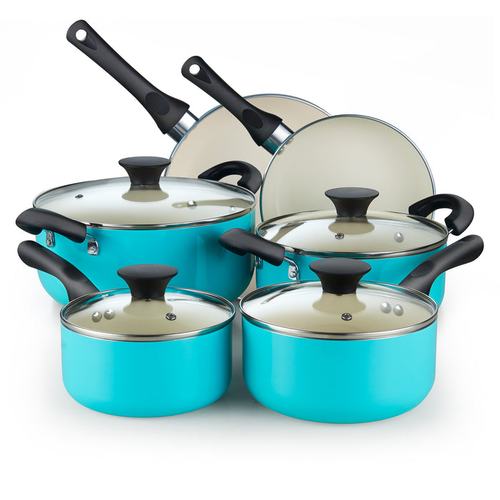 cook n home Cook N Home Pots and Pans Set Nonstick 10-Piece Ceramic Kitchen Cookware Sets Nonstick Cooking Set with Saucepans Frying Pans Dutch Oven Pot with Lids Turquoise