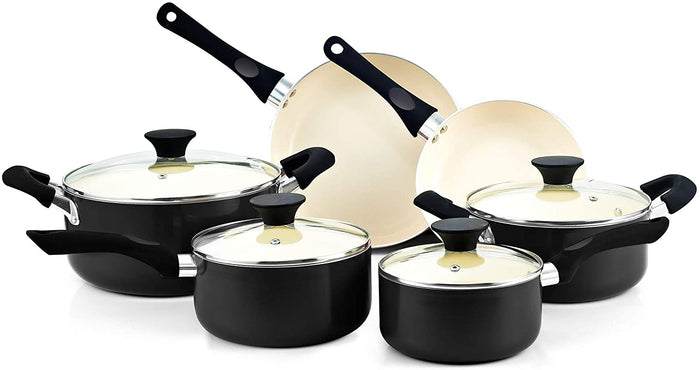 cook n home Cook N Home Pots and Pans Set Nonstick 10 Piece Ceramic Kitchen Cookware Sets Nonstick Cooking Set with Saucepans Frying Pans Dutch Oven Pot with Lids Black