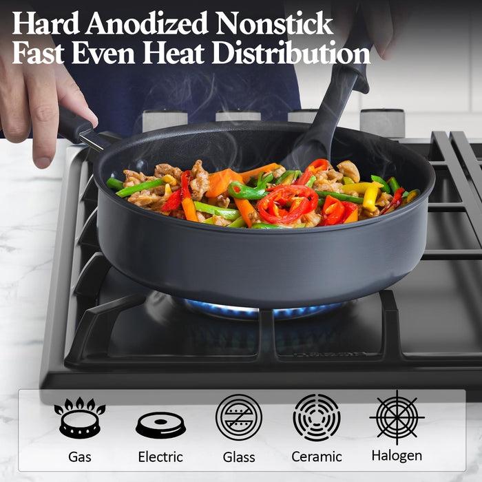 Cook N Home Cook N Home Pots And Pans Set Nonstick Professional Hard Anodized Cookware Sets 12-Piece Dishwasher Safe With Stay-Cool Handles Black