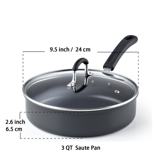 Cook N Home Cook N Home Professional Hard Anodized Nonstick Saute Pan With Lid 3 Quart 9.5 Inch Pots And Pans Dishwasher Safe With Stay-Cool Handles Black
