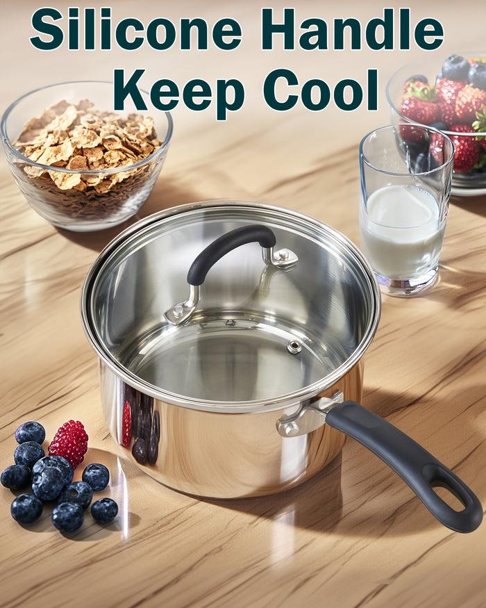 Cook N Home Cook N Home Saucepan Sauce Pot With Lid 1 Quart Stainless Steel Stay Cool Handle Silver