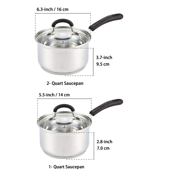 Cook N Home Cook N Home Saucepan Set Sauce Pot With Lid 1QT And 2QT Stainless Steel Stay Cool Handle Silver