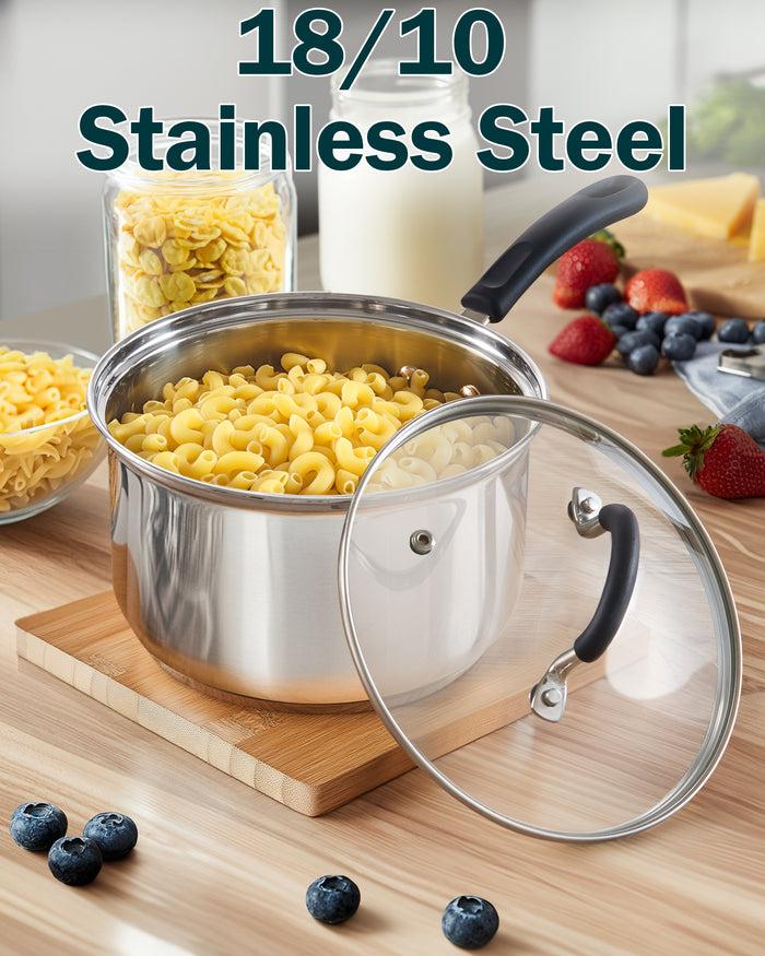 Cook N Home Cook N Home Saucepan Set Sauce Pot With Lid 1QT And 2QT Stainless Steel Stay Cool Handle Silver