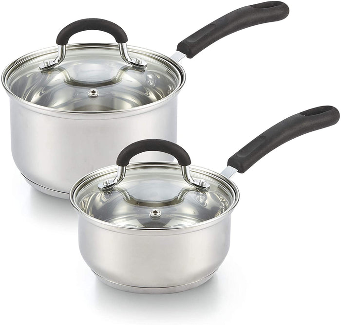 cook n home Cook N Home Saucepan Set Sauce Pot With Lid 1QT and 2QT Stainless Steel Stay Cool Handle silver