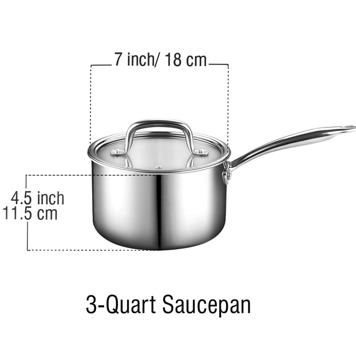 Cook N Home Cook N Home Stainless Steel Saucepan 3 Quart Tri-Ply Full Clad Sauce Pan With Glass Lid Silver