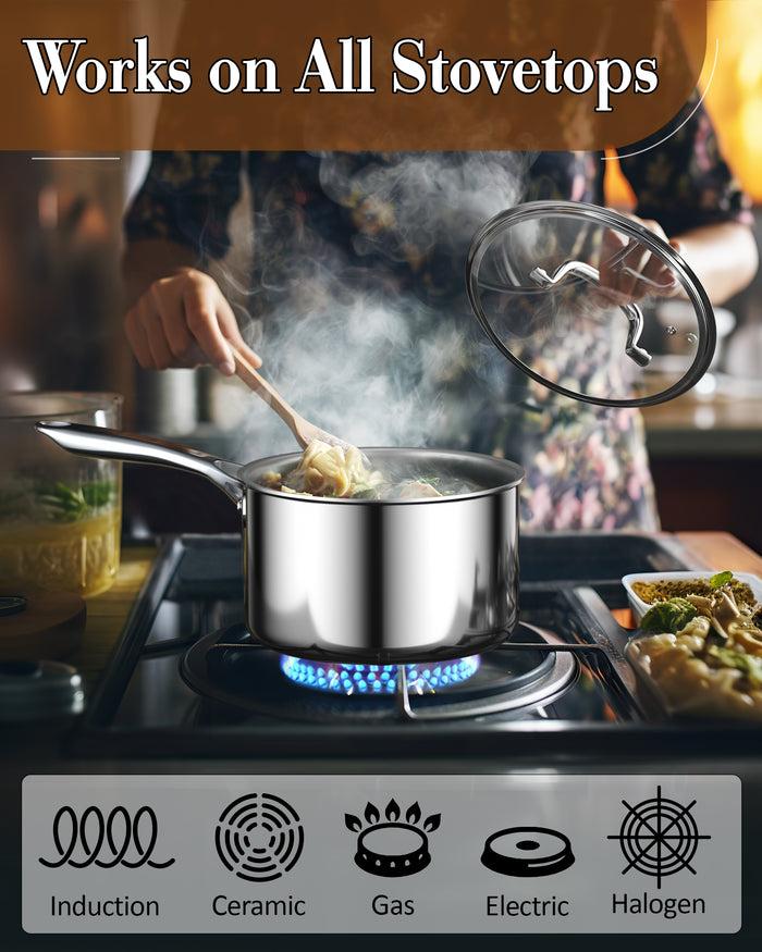 Cook N Home Cook N Home Stainless Steel Saucepan 3 Quart Tri-Ply Full Clad Sauce Pan With Glass Lid Silver