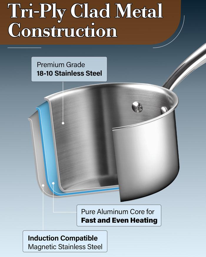 Cook N Home Cook N Home Stainless Steel Saucepan 3 Quart Tri-Ply Full Clad Sauce Pan With Glass Lid Silver