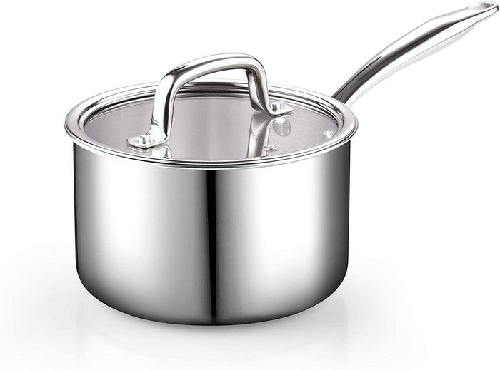 cook n home Cook N Home Stainless Steel Saucepan 3 Quart Tri-Ply Full Clad Sauce Pan with Glass Lid Silver