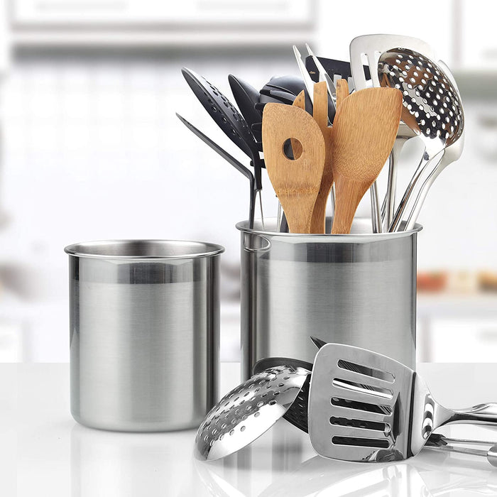 Cook N Home Cook N Home Stainless Steel Utensil Holder Jumbo 2PC Set 5.5-inch X 6.3-inch And 6.3-inch X 7.08-inch Silver