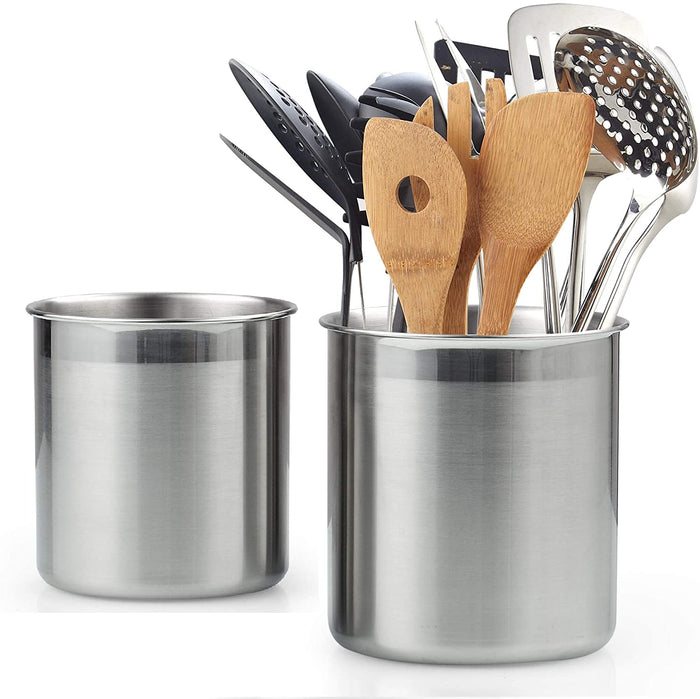 cook n home Cook N Home Stainless Steel Utensil Holder Jumbo 2PC set 5.5-inch x 6.3-inch and 6.3-inch x 7.08-inch Silver
