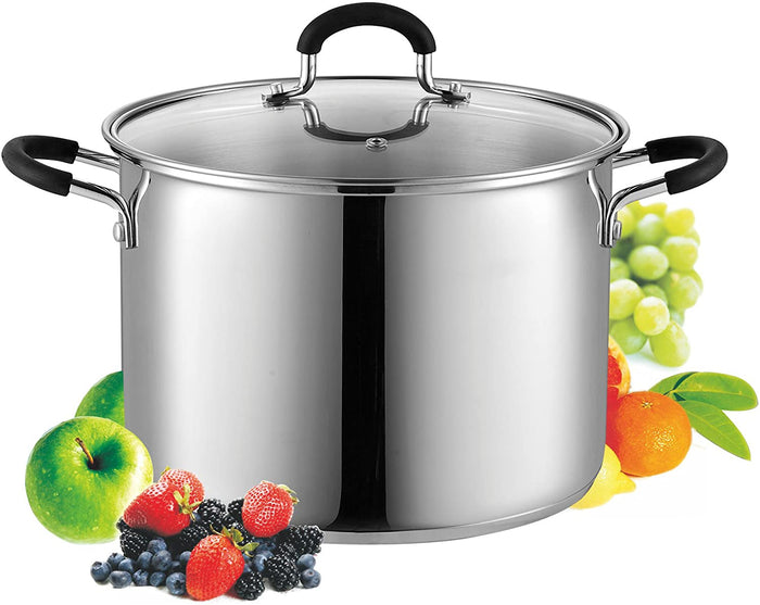 cook n home Cook N Home Stockpot Sauce Pot Induction Pot With Lid Professional Stainless Steel 12 Quart Dishwasher Safe With Stay-Cool Handles Silver