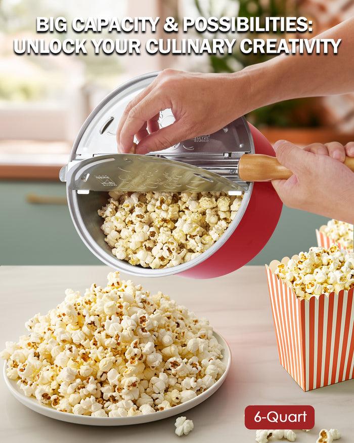 Cook N Home Cook N Home Stovetop Popcorn Popper With Crank 6-Quart Aluminum Popcorn Pot Red