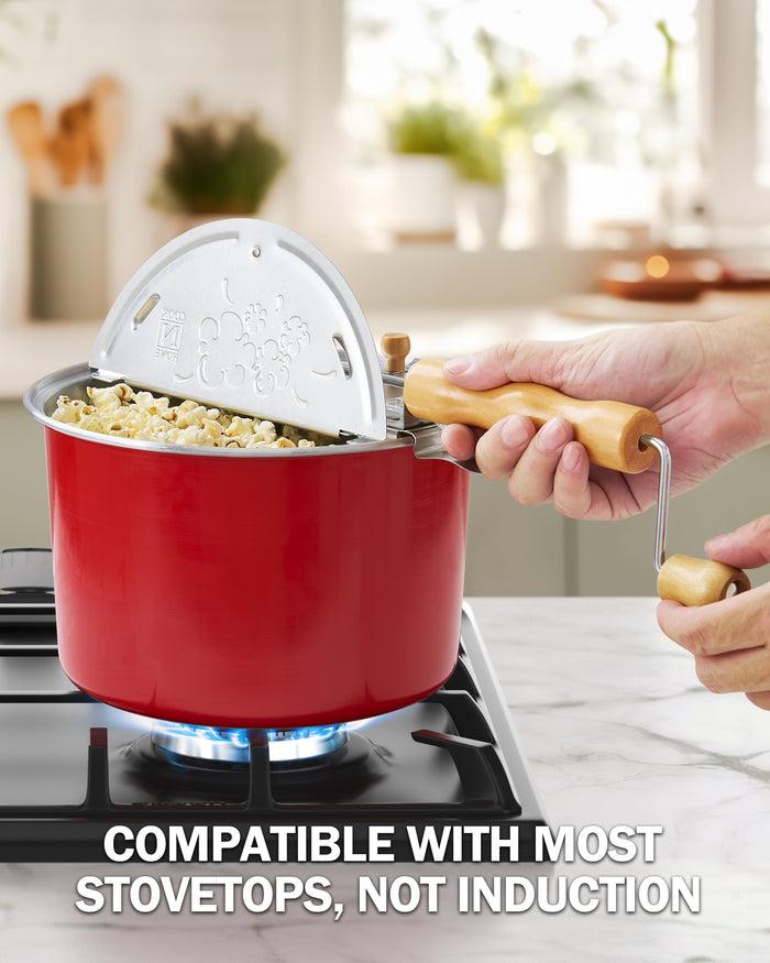 Cook N Home Cook N Home Stovetop Popcorn Popper With Crank 6-Quart Aluminum Popcorn Pot Red