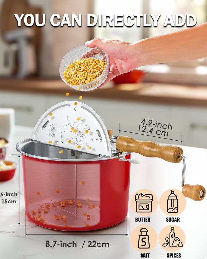 Cook N Home Cook N Home Stovetop Popcorn Popper With Crank 6-Quart Aluminum Popcorn Pot Red