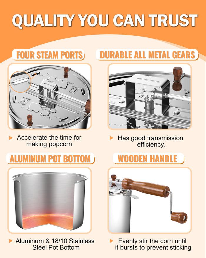 Cook N Home Cook N Home Stovetop Popcorn Popper With Crank 6 Quart Stainless Steel Popcorn Pot Silver