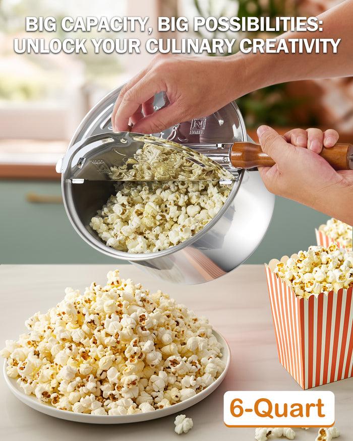 Cook N Home Cook N Home Stovetop Popcorn Popper With Crank 6 Quart Stainless Steel Popcorn Pot Silver