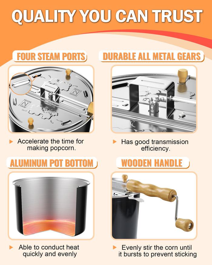 Cook N Home Cook N Home Stovetop Popcorn Popper With Crank 6-Quart Aluminum Popcorn Pot Black