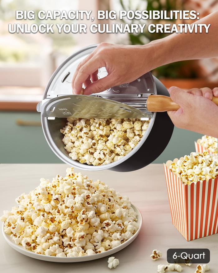 Cook N Home Cook N Home Stovetop Popcorn Popper With Crank 6-Quart Aluminum Popcorn Pot Black