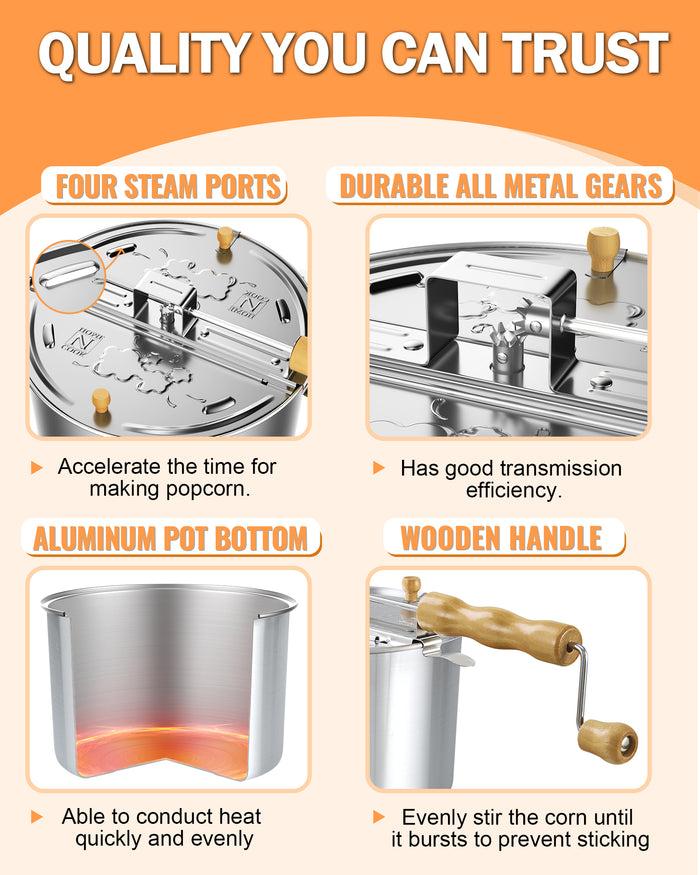 Cook N Home Cook N Home Stovetop Popcorn Popper With Crank 6-Quart Aluminum Popcorn Pot