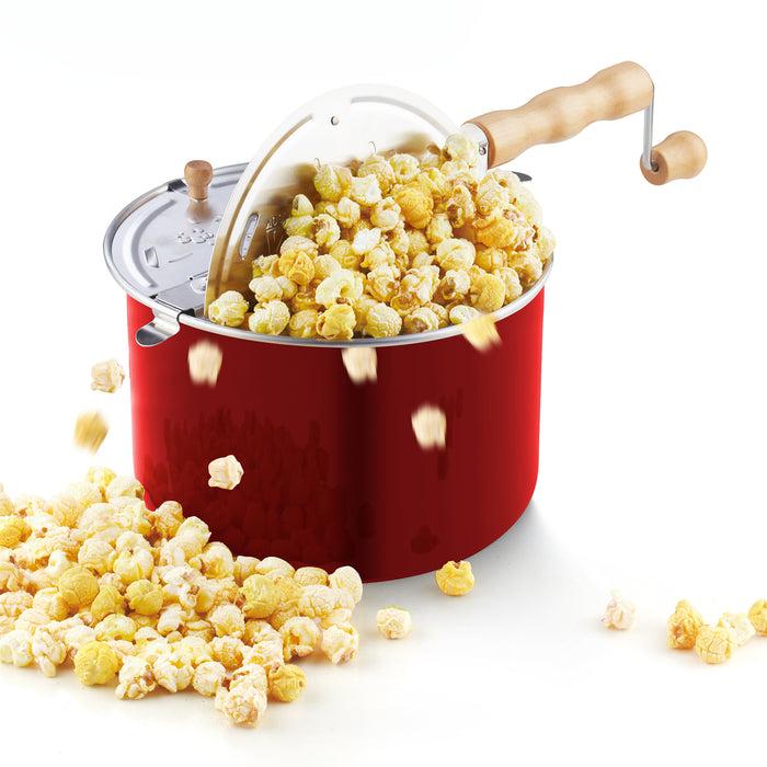 cook n home Cook N Home Stovetop Popcorn Popper with Crank 6-Quart Aluminum Popcorn Pot Red