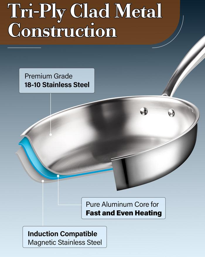 Cook N Home Cook N Home Tri-Ply Clad Stainless Steel Pots And Pans Cookware Set 7-Piece With Saucepan Fry Pan Stockpot