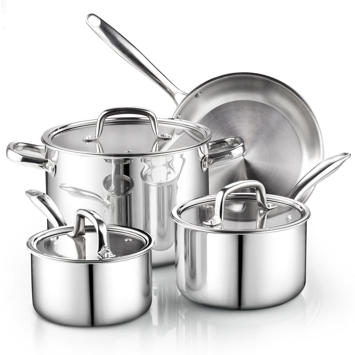 cook n home Cook N Home Tri-Ply Clad Stainless Steel Pots and Pans Cookware Set 7-Piece with Saucepan Fry Pan Stockpot