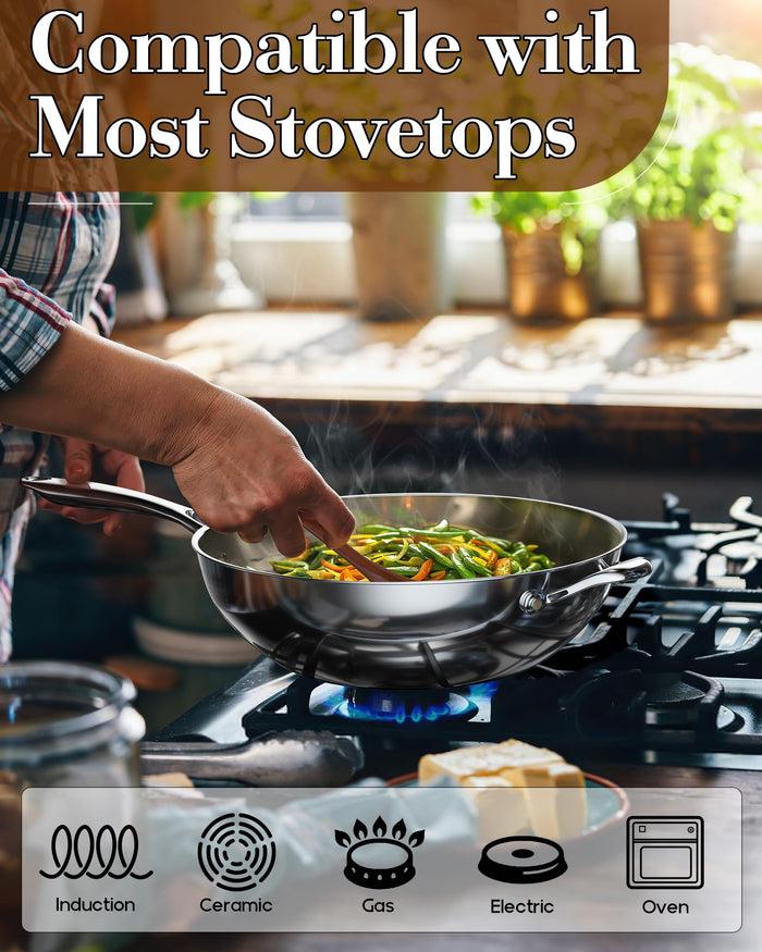 Cook N Home Cooks Standard 02595 Standard Stainless Steel Multi-Ply Clad Wok 12-Inch With Glass Lid Silver