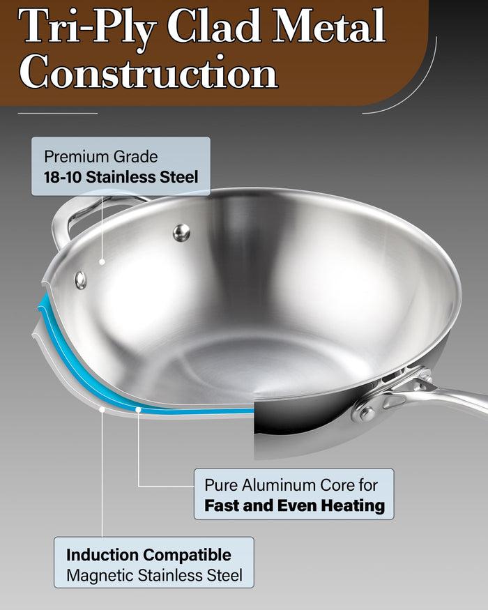 Cook N Home Cooks Standard 02595 Standard Stainless Steel Multi-Ply Clad Wok 12-Inch With Glass Lid Silver