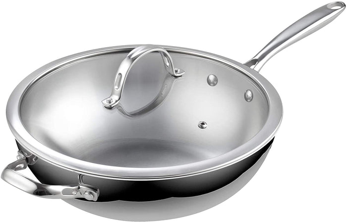 cook n home Cooks Standard 02595 Standard Stainless Steel Multi-Ply Clad Wok 12-Inch with Glass Lid Silver