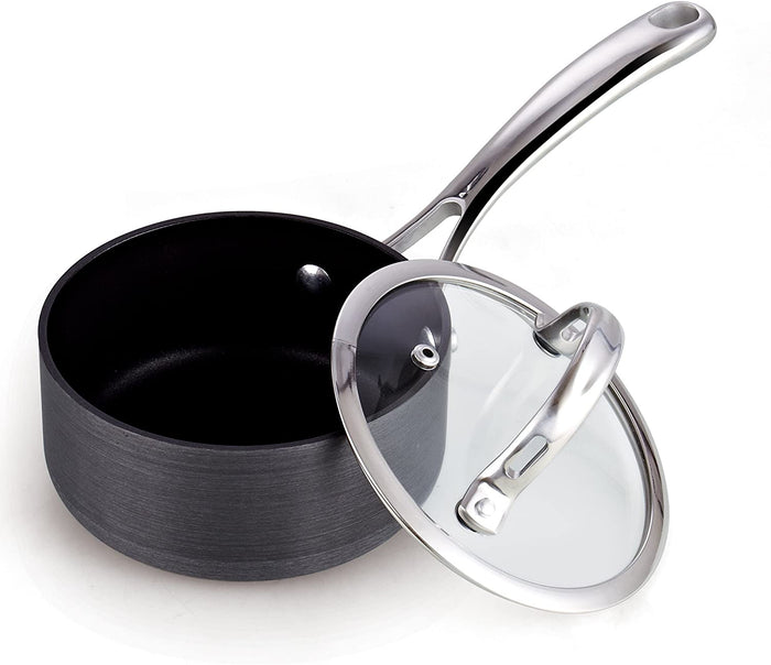 cook n home Cooks Standard 1-Quart Hard Anodized Nonstick Saucepan with Lid Black