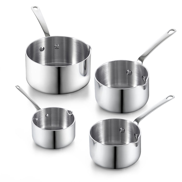 cook n home Cooks Standard 18/10 Stainless Steel Butter Warmer Pot Set 0.15/0.29/0.46/0.68 QT Multi-Ply Clad Small Sauce Pans Mini Milk Butter Melting Pot with Pour Spout 4-Piece