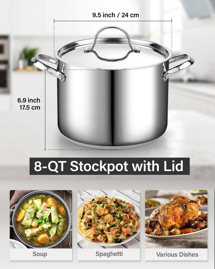 Cook N Home Cooks Standard 18/10 Stainless Steel Stockpot 8-Quart Classic Deep Cooking Pot Canning Cookware With Stainless Steel Lid Silver