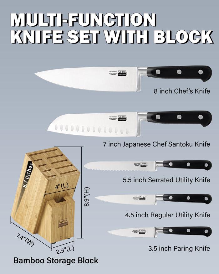 Cook N Home Cooks Standard 6-Piece Stainless Steel Knife Set With Expandable Bamboo Block For Extra Slots
