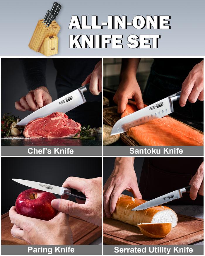Cook N Home Cooks Standard 6-Piece Stainless Steel Knife Set With Expandable Bamboo Block For Extra Slots