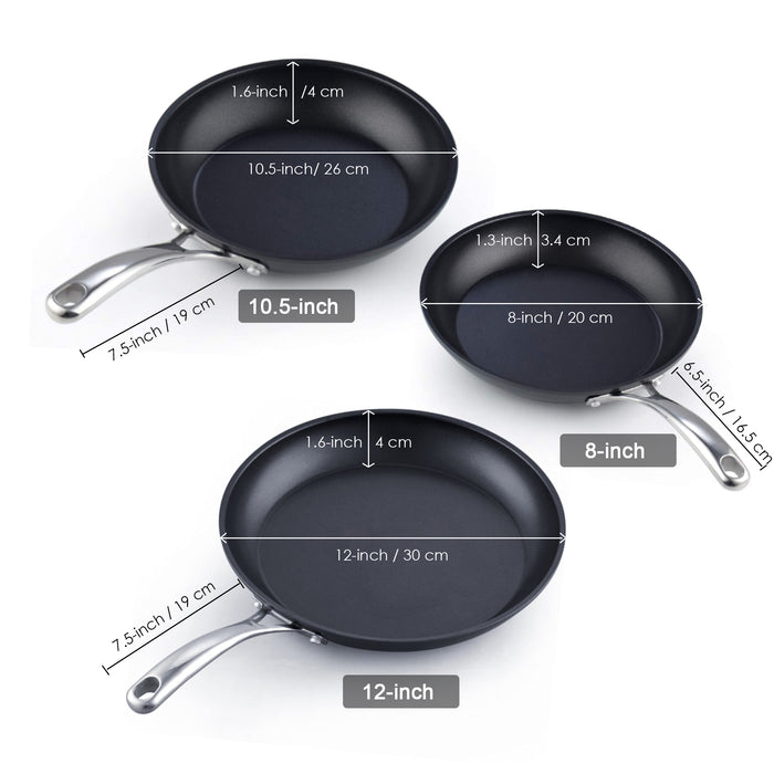 Cook N Home Cooks Standard 8 And 10.5-Inch Fry Saute Omelet 2 Piece Nonstick Hard Anodized Pan Set Black