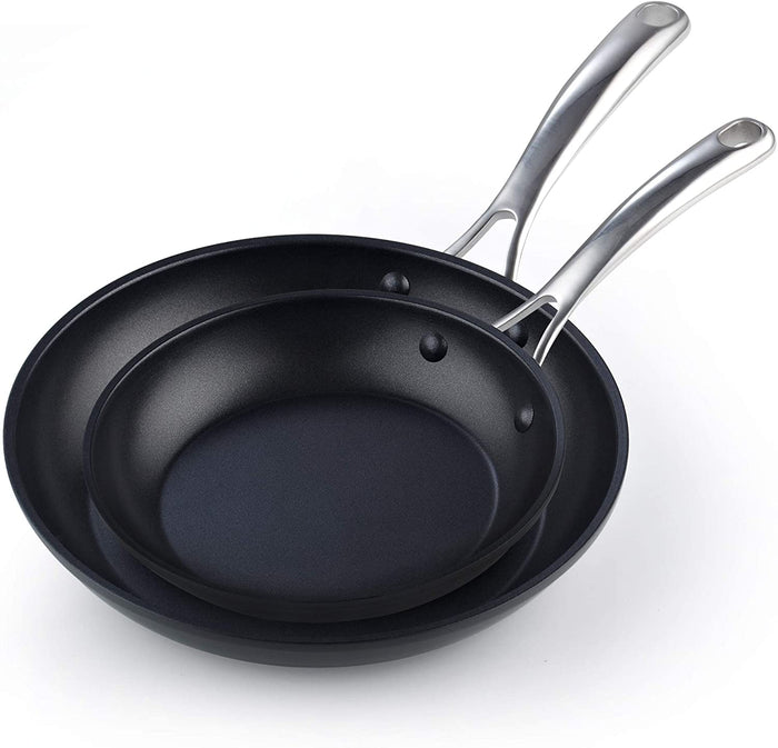 cook n home Cooks Standard 8 and 10.5-Inch Fry Saute Omelet 2 Piece Nonstick Hard Anodized Pan Set Black