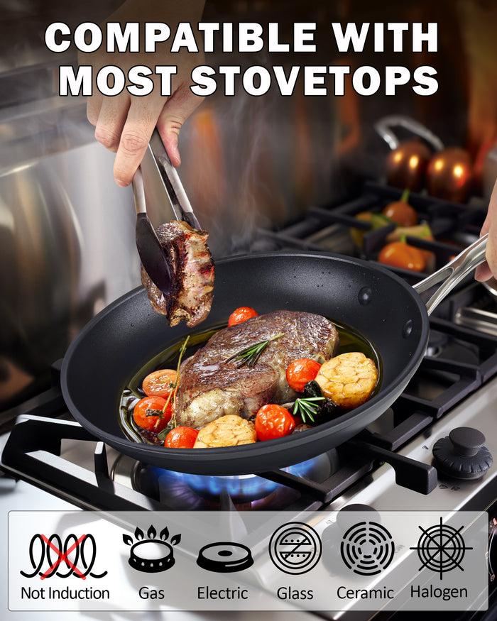 Cook N Home Cooks Standard 8-Piece Nonstick Hard Anodized Cookware Set Pots And Pans Set Includes Saucepans Stockpot Frying Pans Lids Black