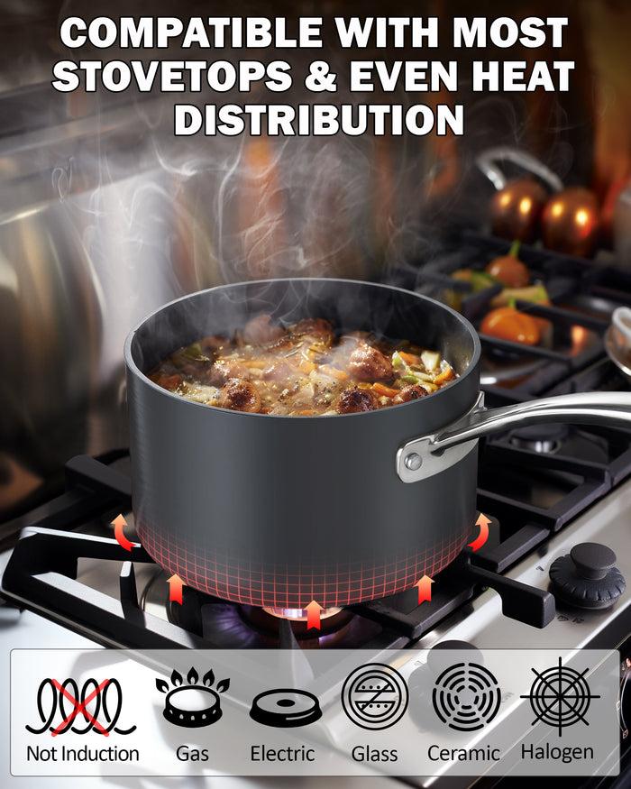 Cook N Home Cooks Standard 8-Piece Nonstick Hard Anodized Cookware Set Pots And Pans Set Includes Saucepans Stockpot Frying Pans Lids Black