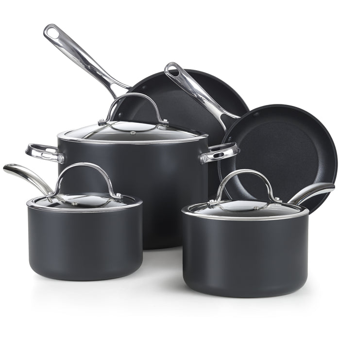 cook n home Cooks Standard 8-Piece Nonstick Hard Anodized Cookware Set Pots and Pans Set Includes Saucepans Stockpot Frying Pans Lids Black