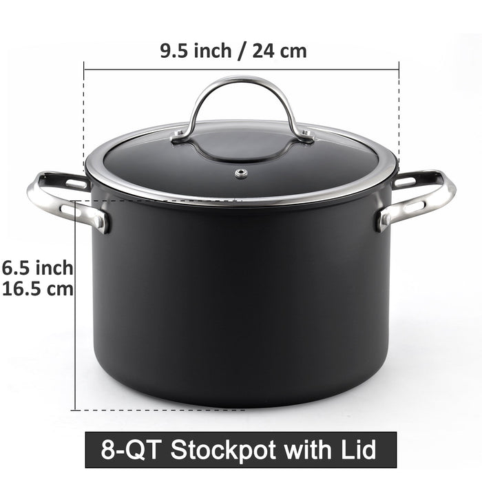 Cook N Home Cooks Standard 8 Quart Hard Anodized Premium Grade Nonstick Stockpot With Cover Black