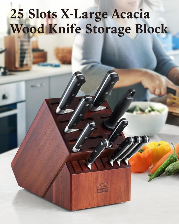 Cook N Home Cooks Standard Acacia Wood Knife Block Holder Without Knives 25 Slot X-Large Universal Countertop Butcher Block Kitchen Knife Stand For Easy Kitchen Storage