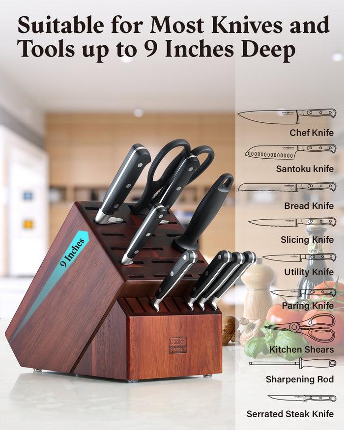 Cook N Home Cooks Standard Acacia Wood Knife Block Holder Without Knives 25 Slot X-Large Universal Countertop Butcher Block Kitchen Knife Stand For Easy Kitchen Storage