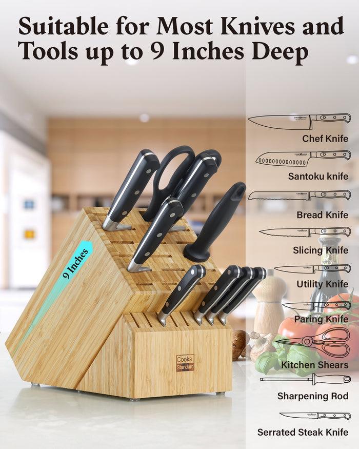 Cook N Home Cooks Standard Bamboo Knife Block Holder Without Knives 25 Slot X-Large Universal Countertop Butcher Block Kitchen Knife Stand For Easy Kitchen Storag