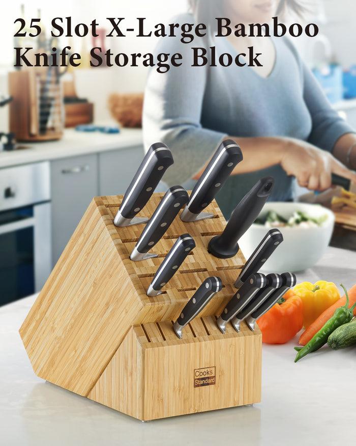Cook N Home Cooks Standard Bamboo Knife Block Holder Without Knives 25 Slot X-Large Universal Countertop Butcher Block Kitchen Knife Stand For Easy Kitchen Storag